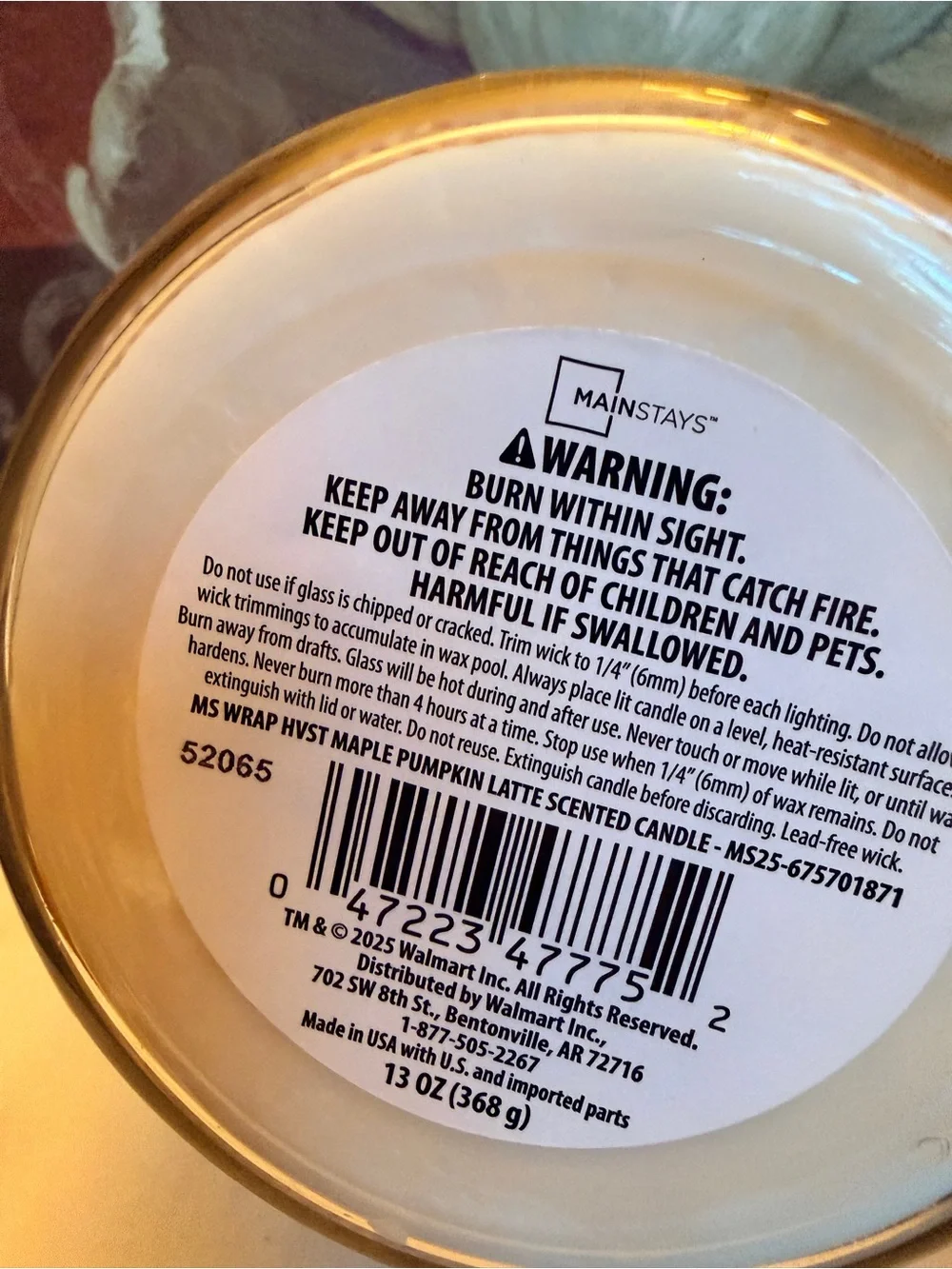 Mainstays Maple Pumpkin Latte 3-Wick Candle (New/Never Used)